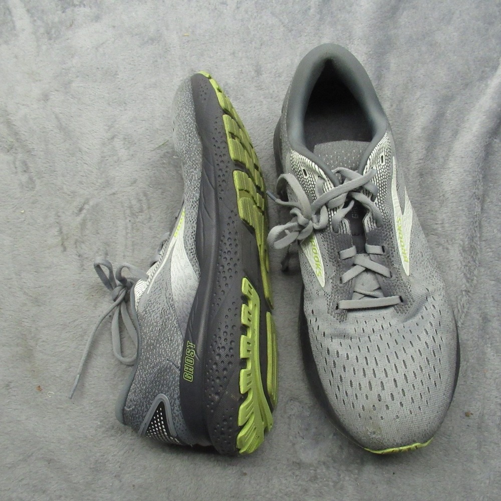 Brooks Men 11.5 Running Shoes Gray Neon Ghost 16 Lightweight Active Jog Trail